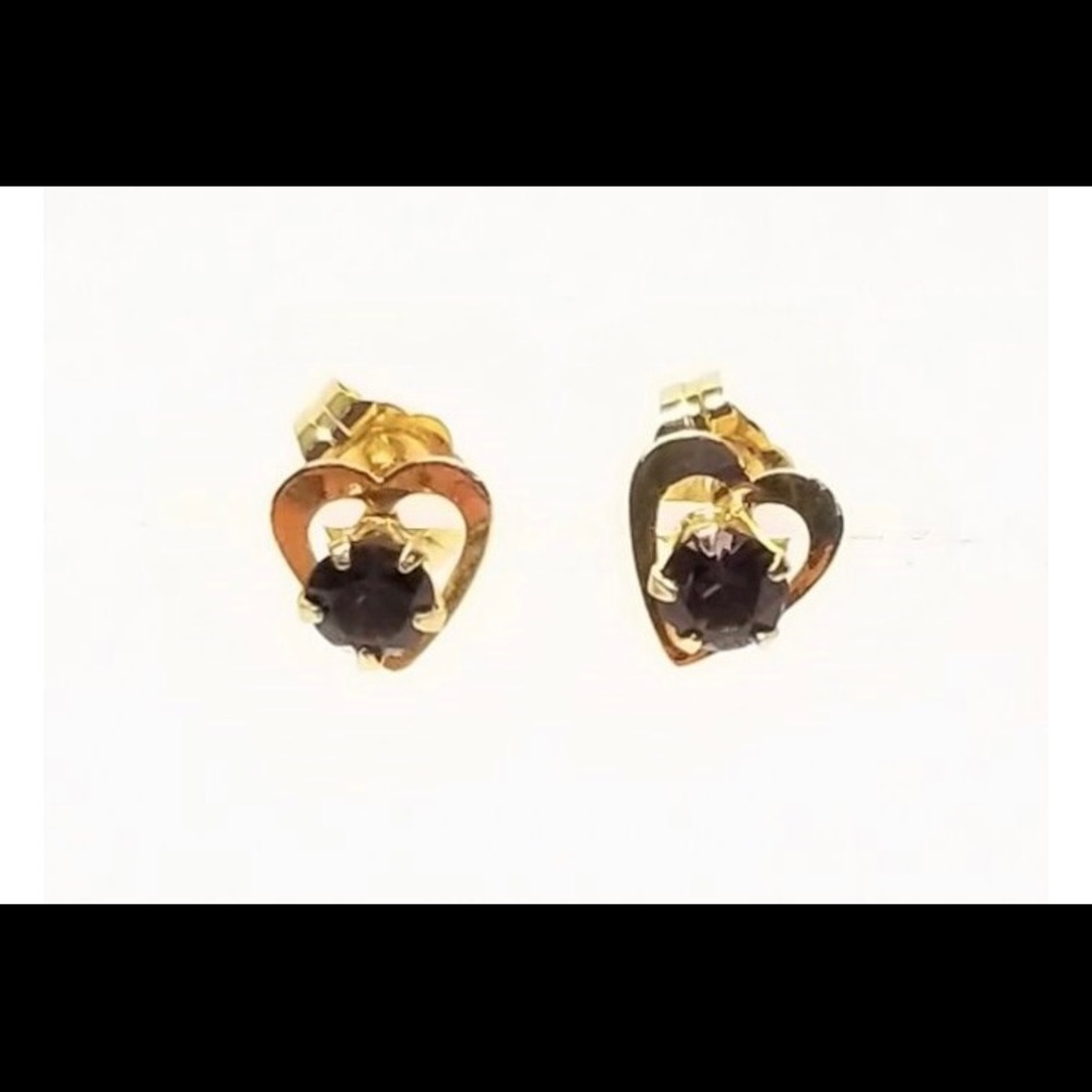 14K 3.75mm Amethyst Heart Stud Earrings 0.71g